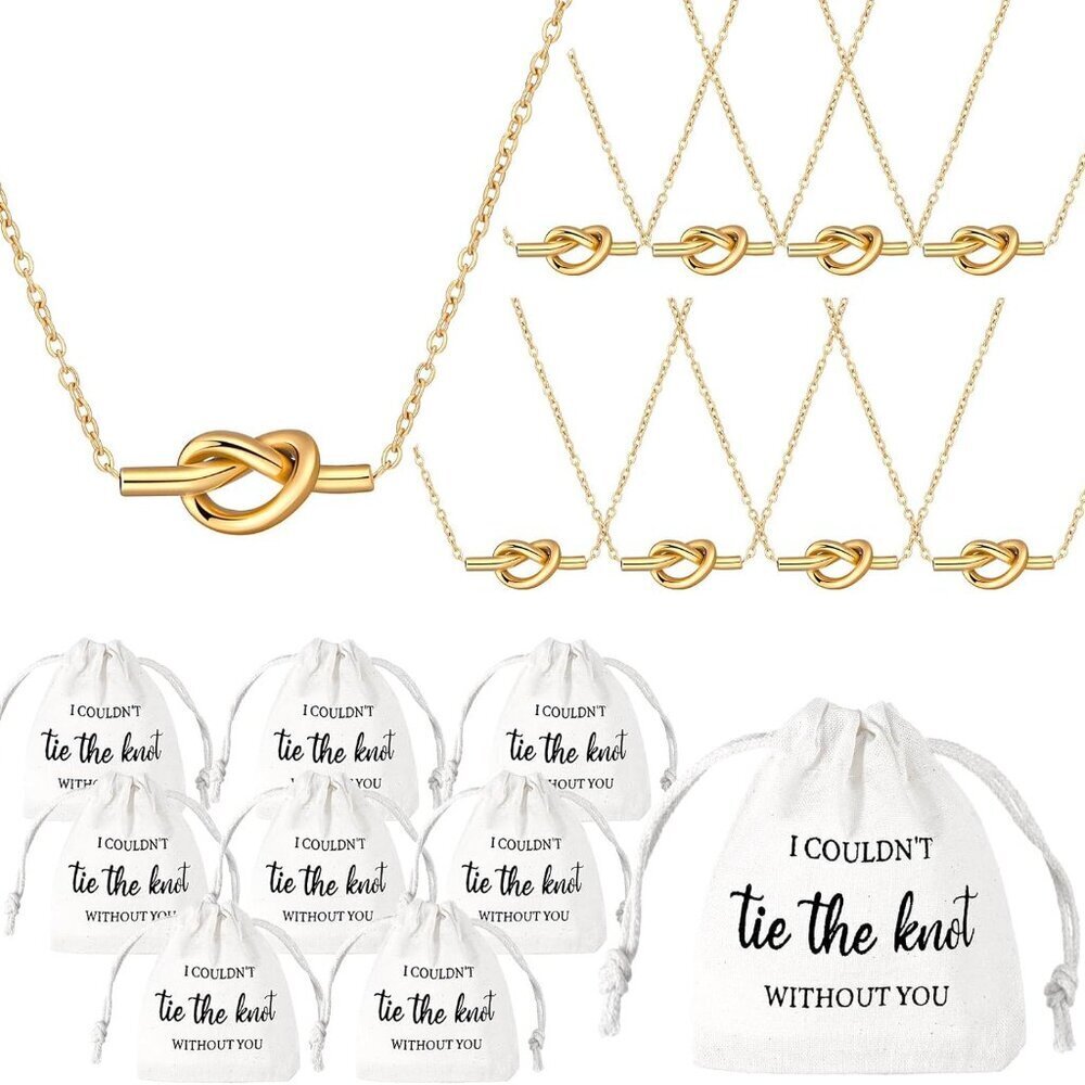 Bridesmaids Proposal Gifts Necklace & Linen Cotton Bags Wedding Bridal Party